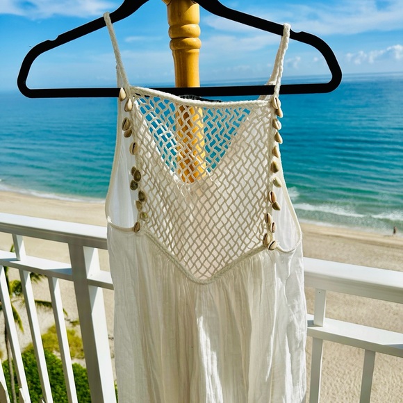 Zara chic White gauze Maxi/midi Dress with shell Accents - Picture 5 of 8